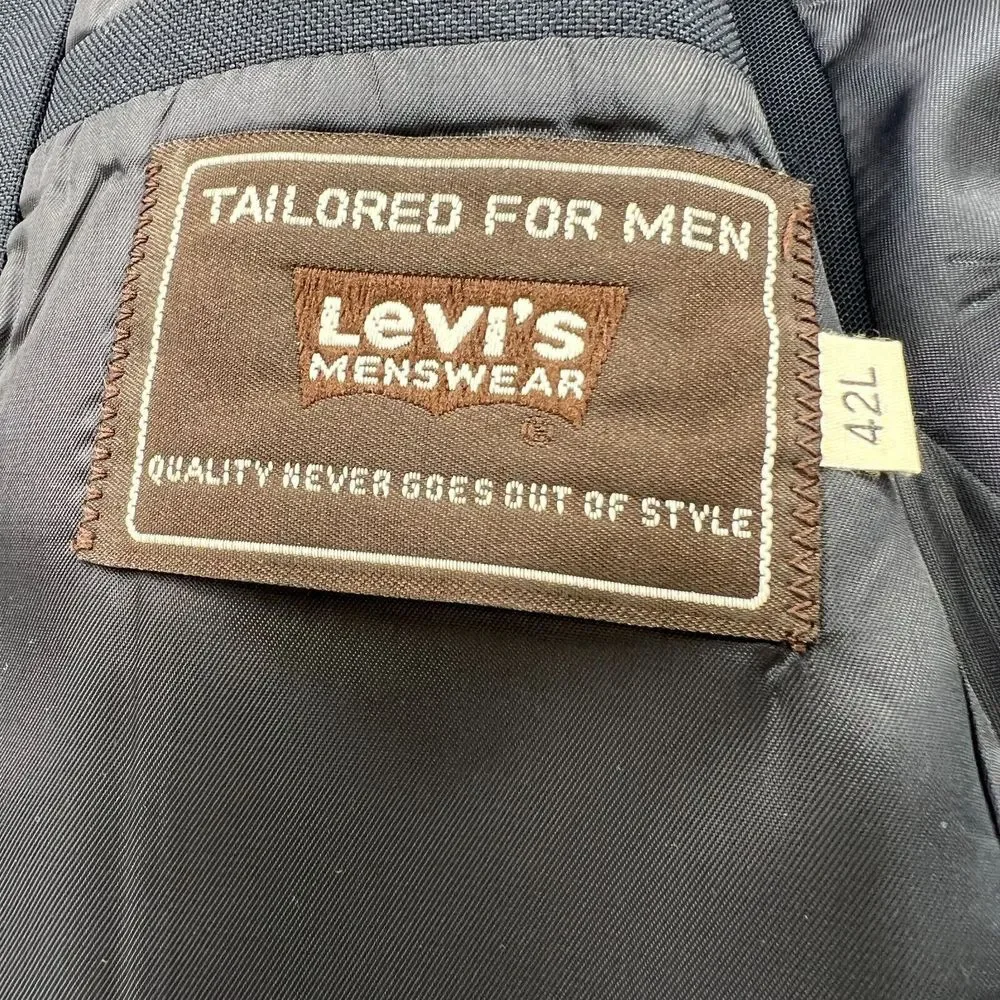 Vtg. Levi's Action Suit STA-PREST‎ Mens 42L Blue Gray Button Sport Coat Jacket